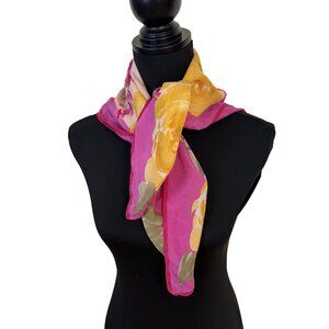 Vintage VERA Womens Floral Print Square Scarf Roses Pink & Yellow 29 inch